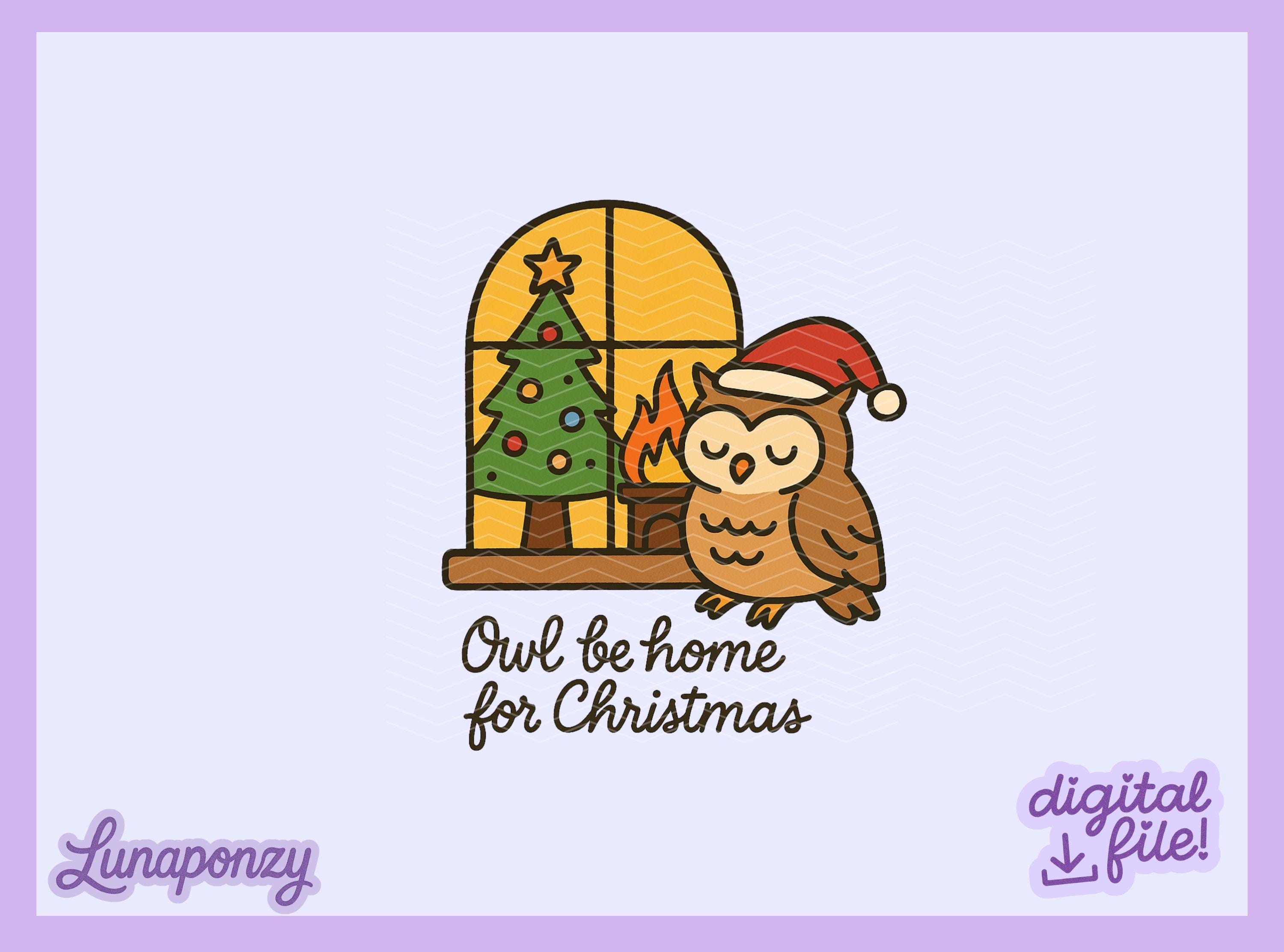 Owl Be Home for Christmas PNG | Cozy Owl by Fireplace | Whimsical Holiday Clipart | Cottagecore Chri