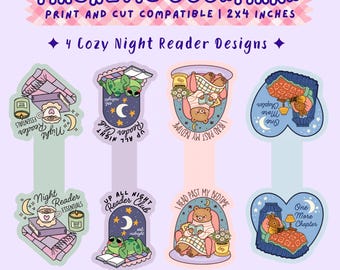 Night Reader Magnetic Bookmark PNG | Cozy Bedtime Bookmark Set | Printable Digital Download | Book Lover Gift | Commercial Use