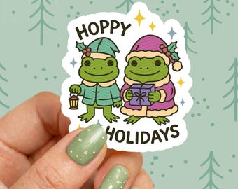 Rana navideña PNG / Descarga digital de ranitas navideñas adorables / Clip art de rana estilo cottagecore / Diseño festivo para sublimación de pegatinas
