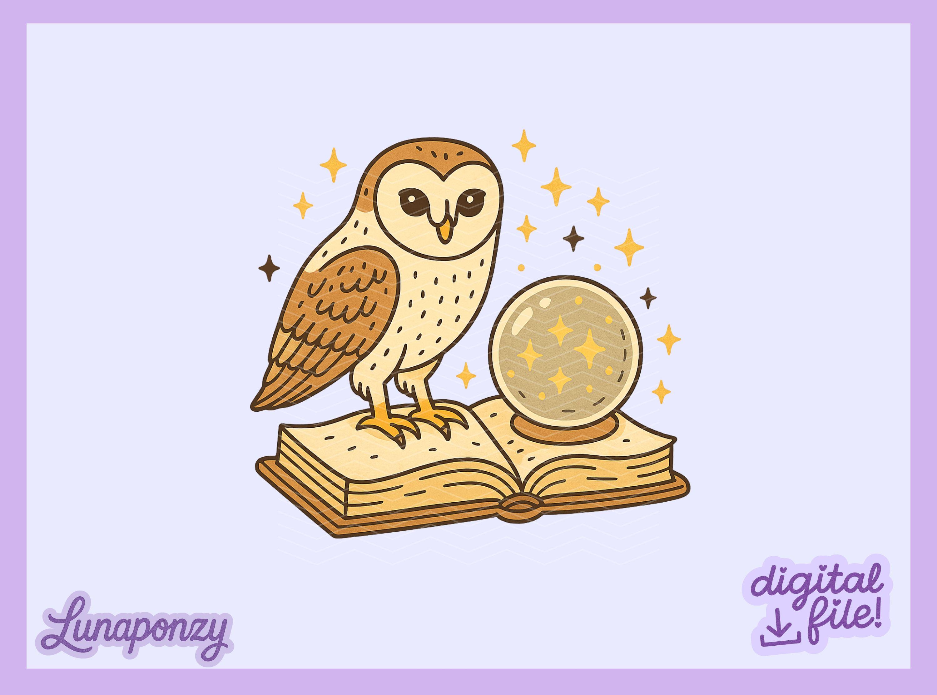 Magical Owl Book PNG | Mystic Crystal Ball Sublimation Clipart | Whimsical Fantasy Reader Art | Witc
