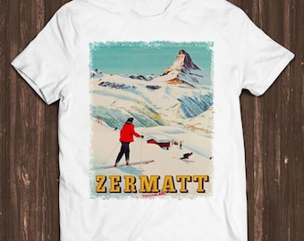 Zermatt Switzerland Vintage Ski Poster Top Meme Joke Funny Retro Mens Womens Unisex Cartoon Anime Top Gift Tee T Shirt C1194