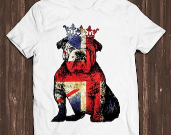 Buldog British Dog Union Jack Flag England Crown King Coronation Queen Jubilee Unisex Retro Cult Movie Music Top Cool Gift Tee T Shirt C138