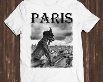 Paris France Gargoyle Notre Dame Cathedral  Cool Men Women Style Music Cult Movie Top Gift Tee T Shirt C840