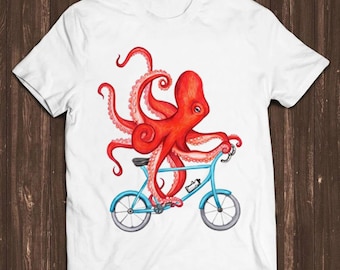 Octopus On A Bicycle Meme Funny  Style Cult Movie Music Gift Tee T Shirt C653