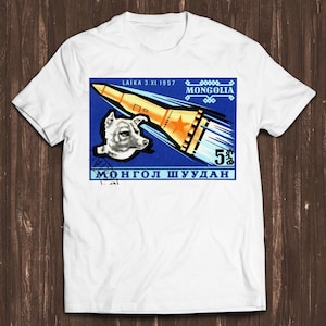 1963 mongólia laika primeiro cão no espaço selo postal carta engraçado gamer meme música presente camiseta c1600