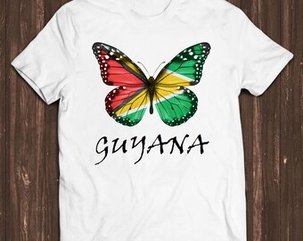 Guyana Butterfly Flag Africa French Gift Tee T Shirt C520