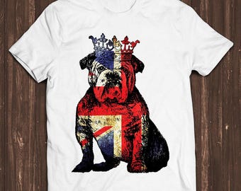 Buldog British Dog Union Jack Flag England Crown King Coronation Queen Jubilee Unisex Retro Cult Movie Music Top Cool Gift Tee T Shirt C138
