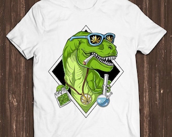 T-Rex Dinosaur Stoner Cannabis Marijuana Jurassic Funny Movie Music Cool Meme Gift Top Tee  T Shirt C1027