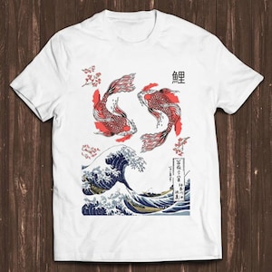 Yin Yang The Great Wave Off Koi Fish Japanese Art Drawing Gamer Cult Meme Movie Music Cool Gift Tee T Shirt C1091
