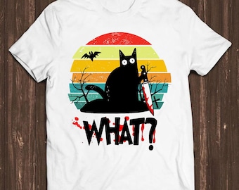 Cat What Murderous Black Cat Knife Moon Halloween Unisex Men Women Gift Cool Cult Movie Music Fashion Top Tee T Shirt C835