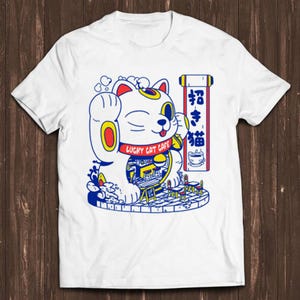 Maneki Neko Lucky Cat Fortune Happiness Wealth Meme Funny Gift Tee T Shirt C819