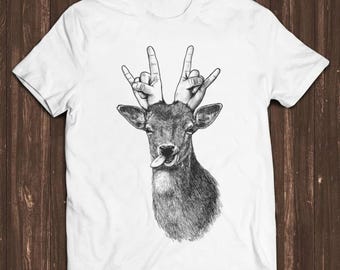 Party Deer Heavy Metal Sense Of Humor Fashion Art Retro Funny Parody Gift Tee T Shirt C1522