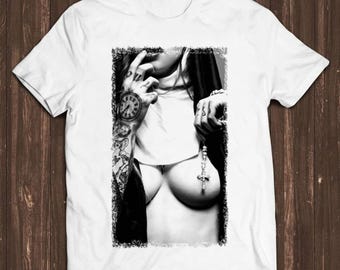 Sexy Nun Cross Tattoo Funny Novelty Men Women Unisex Top Gift Tee T Shirt C495
