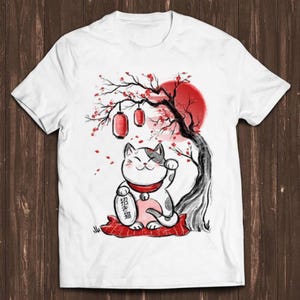 Maneki Neko Japanese Lucky Cat Chinese Funny Retro Cool Gift Tee T Shirt C536