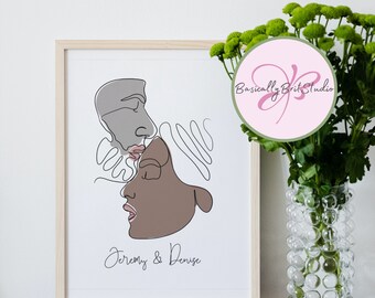 Custom Line Art gift for couple hand-drawn digital art of wedding photo drawing in minimalist style for unique anniversary present