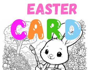 Easter Bunny coloration Card - Printable Carding with Bonus 10 Coloring Sheets For Kids Holiday Activity Kit, Creative DIY Easter giftidea