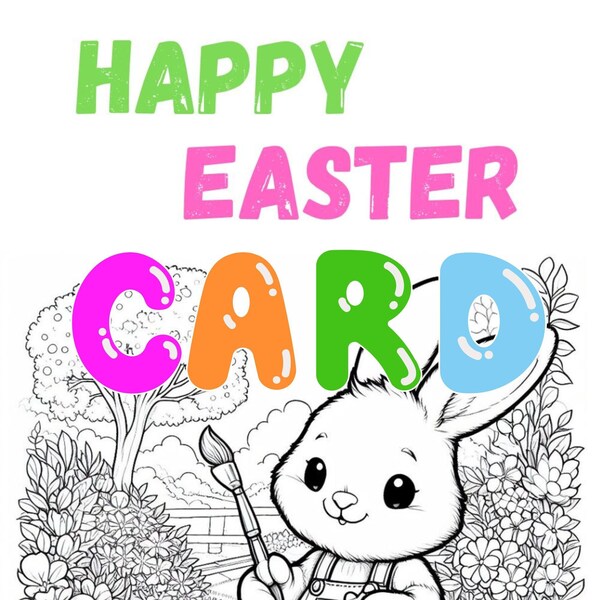 Easter Bunny coloration Card - Printable Carding with Bonus 10 Coloring Sheets For Kids Holiday Activity Kit, Creative DIY Easter giftidea