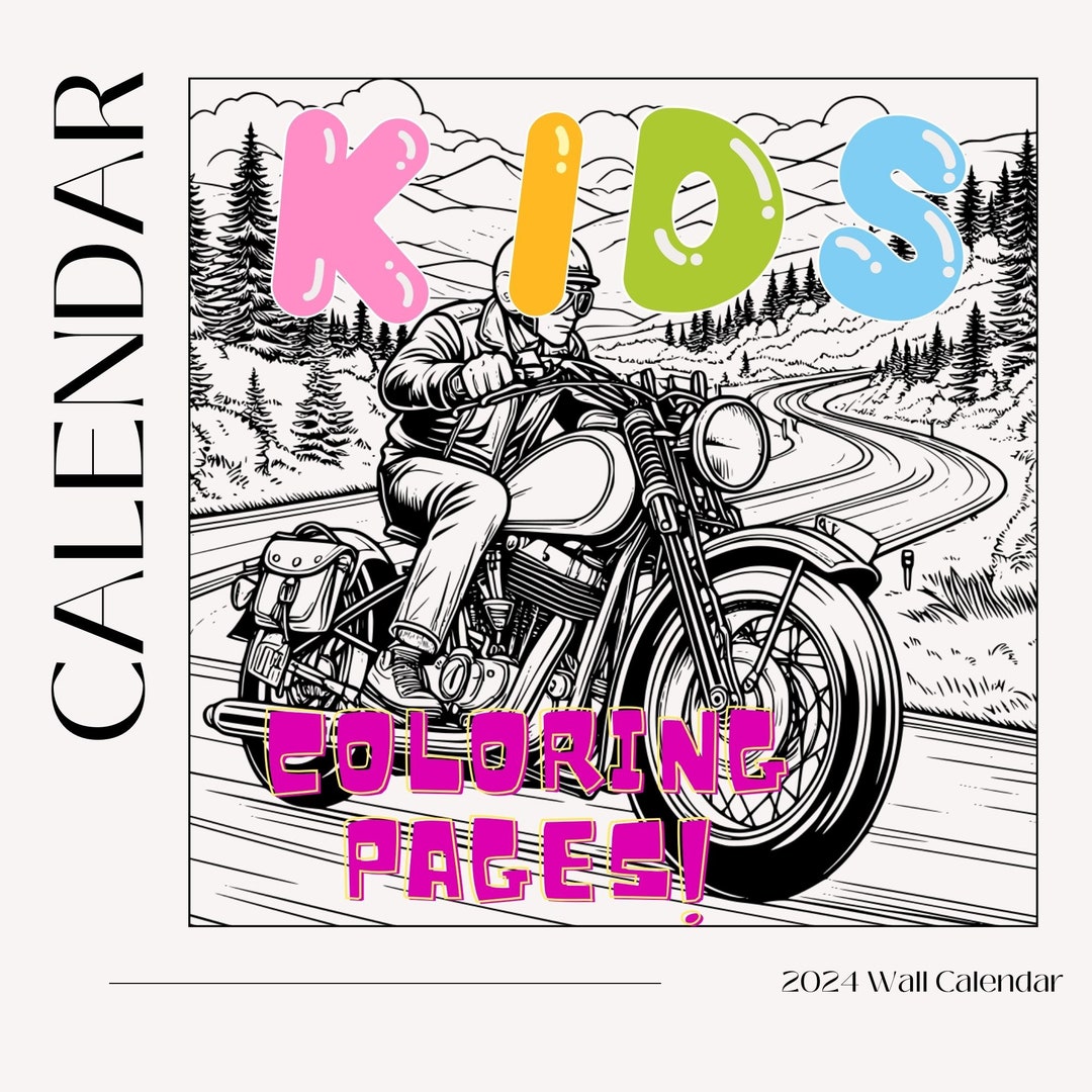Kids 2024 Coloring Calendar With Cars, Planes, and Motorbikes Fun and