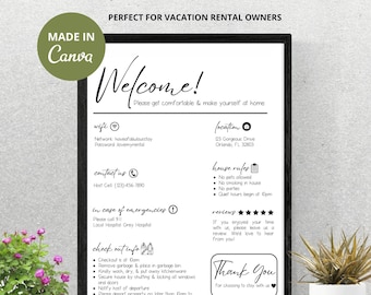 Airbnb Welcome Sign | Vacation Rental Printable | Canva Template | VRBO Home Sign | Airbnb Host | Editable Template | House Rules | Signage