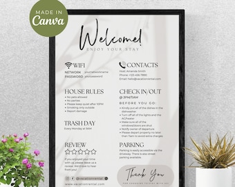 Airbnb Welcome Sign, Vacation Rental Printable, Editable Template, Guest Arrival Poster, Things to Know, House Rules, Wifi Info Sheet, VRBO