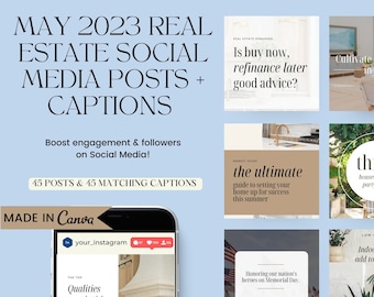 May Real Estate Agent Social Media Posts | May Instagram Posts With Captions | Realtor Posts | May Social Media Templates | Canva Templates