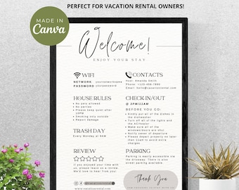 Airbnb Welcome Sign, Vacation Rental Printable, Editable Template, Guest Arrival Poster, Things to Know, House Rules, Wifi Info Sheet, VRBO
