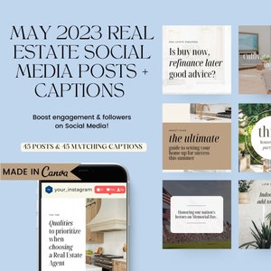 May Real Estate Agent Social Media Posts | May Instagram Posts With Captions | Realtor Posts | May Social Media Templates | Canva Templates