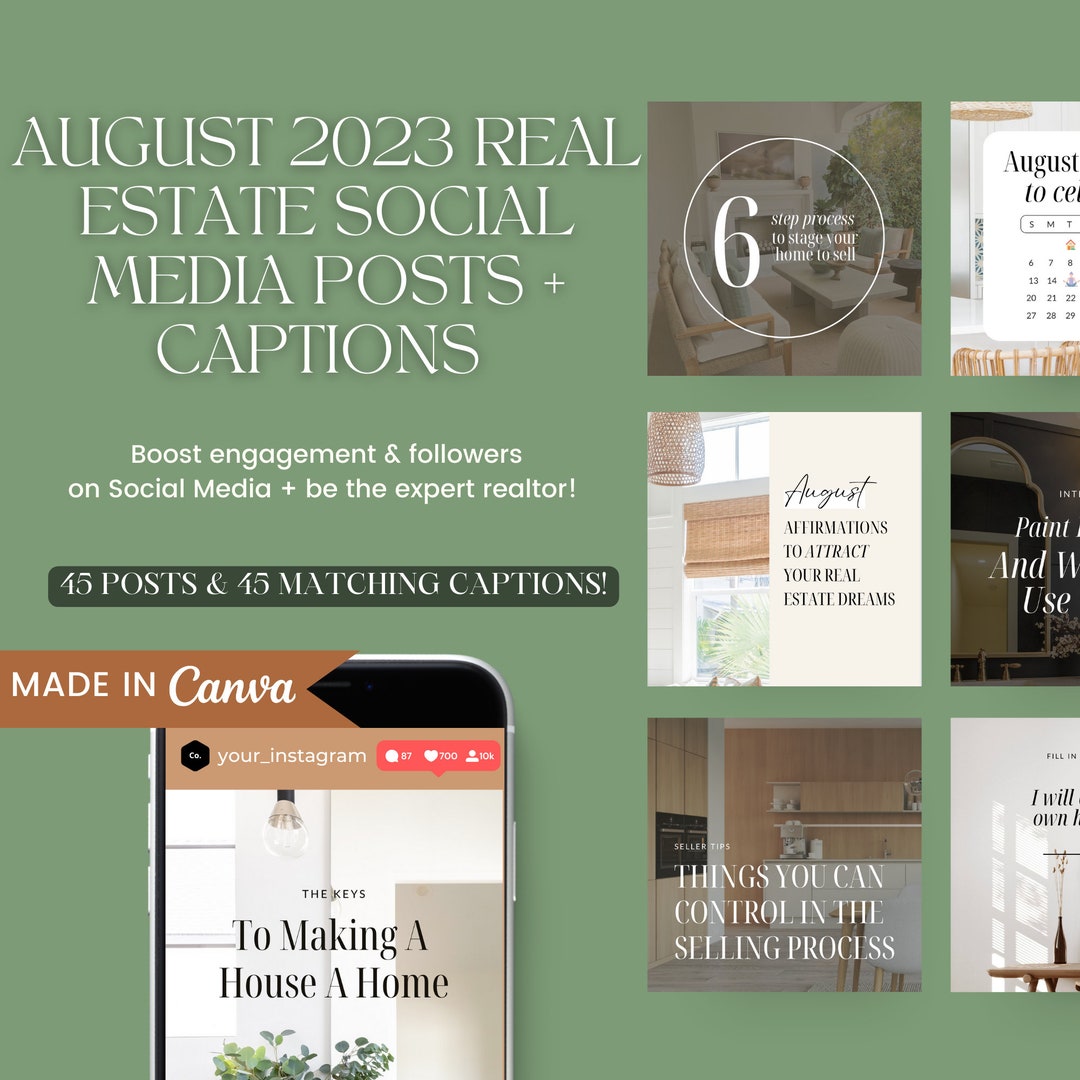 August Real Estate Social Media Posts Real Estate Template Etsy