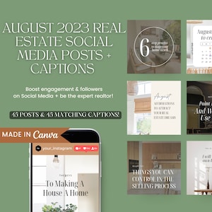 August Real Estate Social Media Posts | Real Estate Template | Real Estate Content | Real Estate Marketing | Canva Template | August Realtor