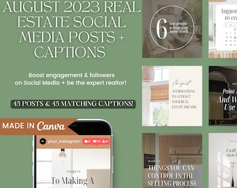 August Real Estate Social Media Posts | Real Estate Template | Real Estate Content | Real Estate Marketing | Canva Template | August Realtor
