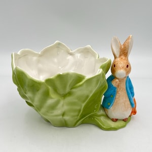 Vintage 1998 Beatrix Potter Peter Rabbit Cabbage Porcelain Telefloral Planter, Vintage Beatrix Pottery 1998 Peter Rabbit Cabbage Planter