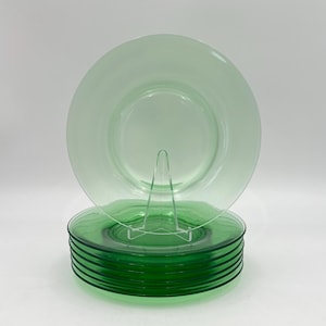 Vintage 1930s Green Depression Glass Uranium Glass Lunch/Salad Plates, Vintage Fostoria Green Vaseline Depression Glass Salad Plates Set