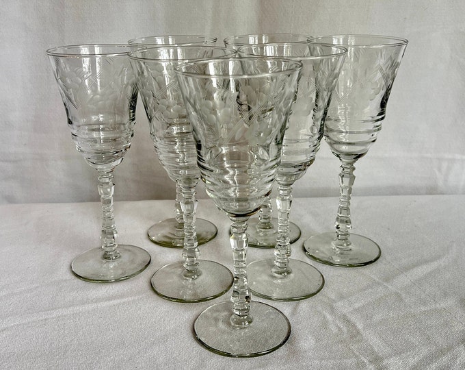 Rock Sharpe Halifax Goblets, Vintage Libbey Crystal Stemware, Cut