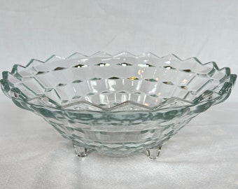 Vintage Indiana Glass WHITEHALL CUBIST Clear Glass 3-Toed Footed Bowl, Indiana Glass Whitehall Clear Serving Bowl, Vintage Fruit Bowl