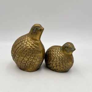 Mid Century Solid Brass Quail Figurines: Vintage Bird Pair