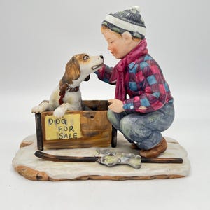Vintage Norman Rockwell A Boy Meets His Dog A Boy & His Dog-Four Seasons by Gorham 1972, Vintage Norman Rockwell A Boy Meets His Dog Figurin