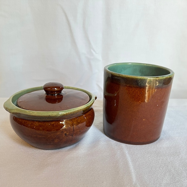 Vintage Country Fare Red Wing Pottery Set, Mini Crock and Tumbler, Country Fare John B Taylor Pottery, Country Fare Stoneware Set of 2