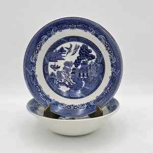 Vintage Johnson Brothers England Blue Willow Soup Bowls, Johnson Bros England Blue Willow Transfer Ware Cereal Bowl Set of 2