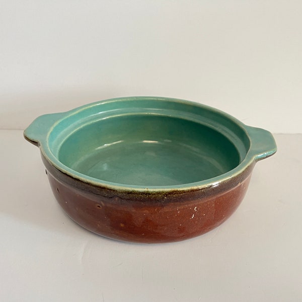 Vintage Country Fare John B Taylor Zanesville Pottery 8" Casserole Dish, Brown and Turquoise Stoneware Pottery, Country Fare John B Taylor