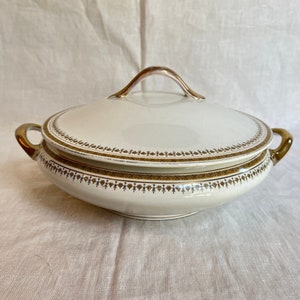 Vintage WH Grindley England Casserole Dish: English Porcelain with Gold Accents