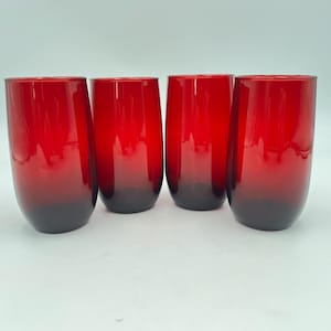 Vintage Anchor Hocking Royal Ruby Red Tumblers: Mid-Century Roly Poly Glassware Set of 4