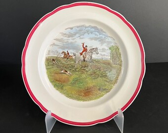 Antique Spode Dinner Plate: Herring Hunt Red, English Porcelain c.1950s