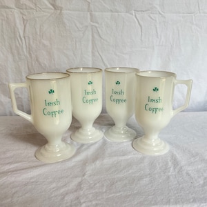 Vintage Milk Glass Irish Coffee Mugs, Set of 4, Federal Glass Footed Irish Coffee Mugs, Vintage Irish Coffee Milk Glass Footed Mugs,