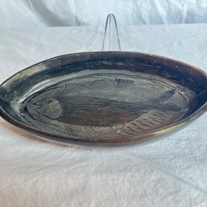 Dona Rosa Barro Negro Pottery Dish, Barro Negro Pottery dish with fish Motif, Hand Made Mexican Negro Pottery, Oaxacan Negro Pottery dish