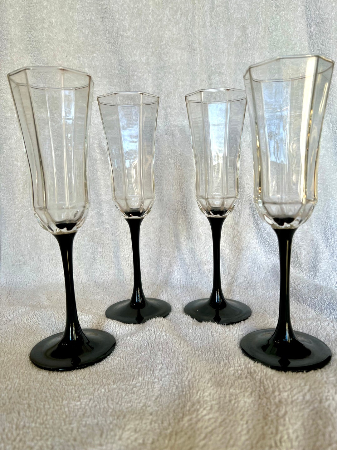French Luminarc Black Stem Champagne Flutes Octagonal Shaped Etsy