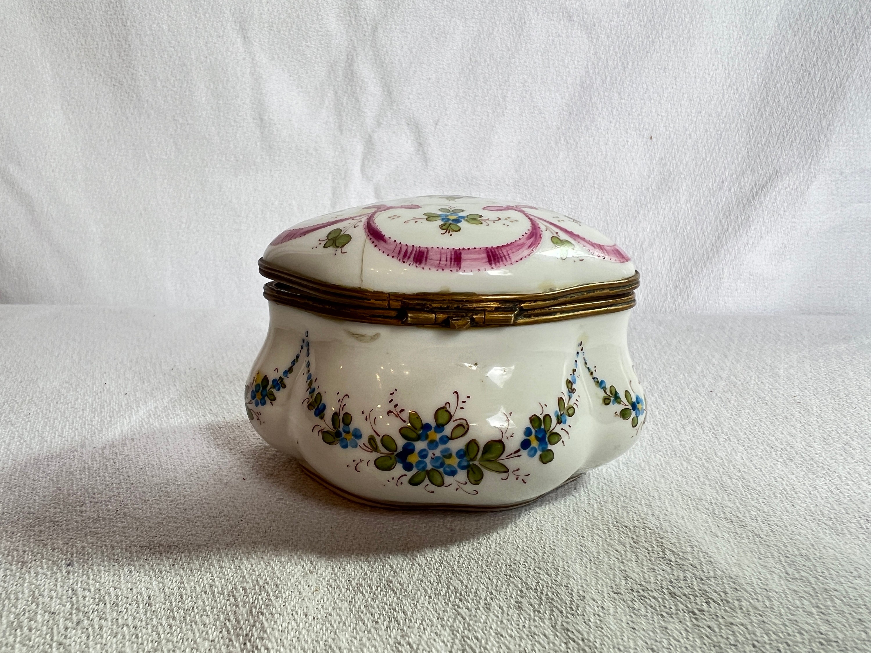 Antique Hand Painted French Porcelain Trinket Box, French Porcelain ...