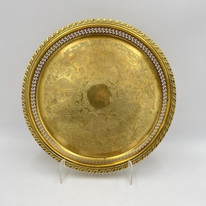 Vintage Solid Brass Serving Tray: Mid Century Hollywood Regency Moroccan Decor