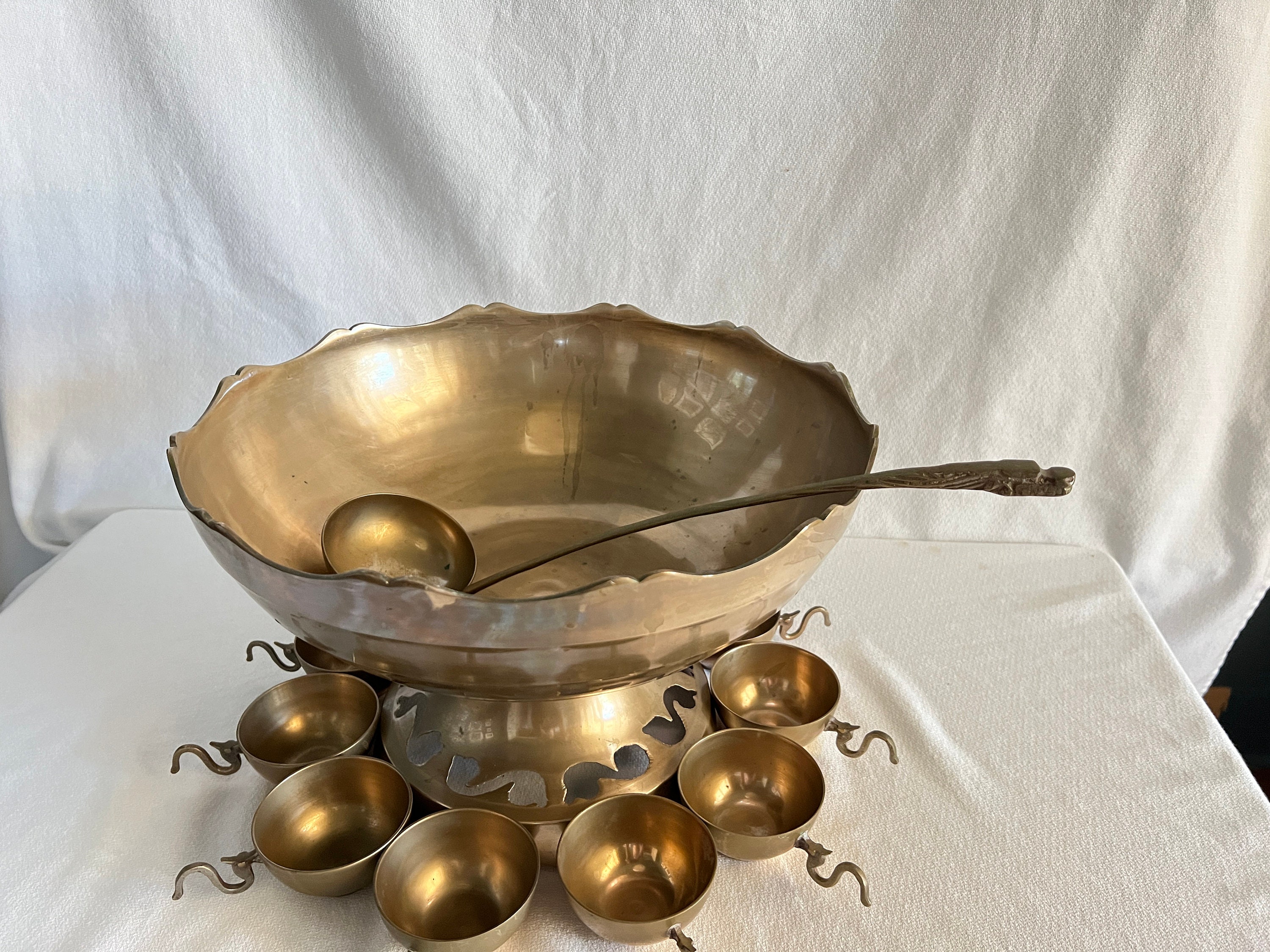 Vintage Korean Brass Punch Bowl Set 10 Cups and 1 Ladle Etsy