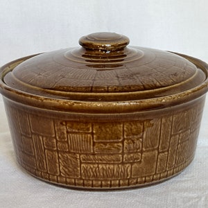Vintage McCoy Stoneware Casserole: Faux Brick Design, 1.5 Qt