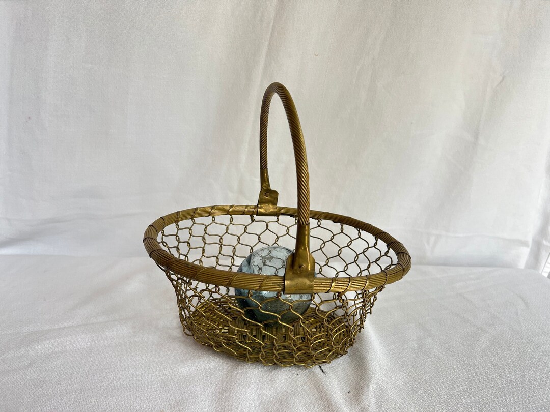 Vintage Woven Brass Basket Rotating Handle, Brass Woven Basket, Brass ...